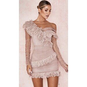 House Of CB Sorrel Blush Lace Frill Mini Dress Womens S NWT Runs Small!